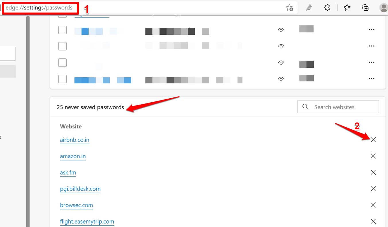 Nie gespeicherte Liste Edge-Browser