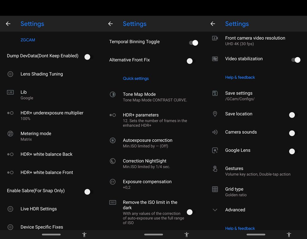 Configuraciones de GCam