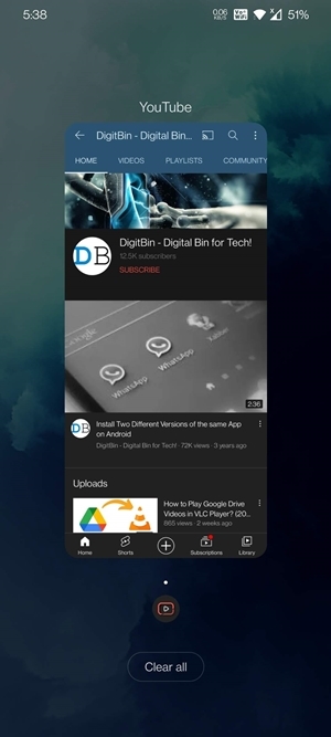 fermer youtube depuis la section des applications récentes sur android