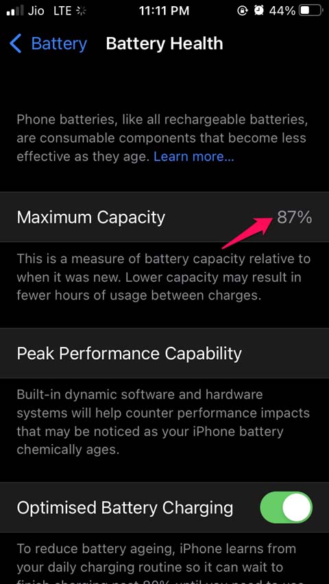 capacidade da saúde da bateria iOS
