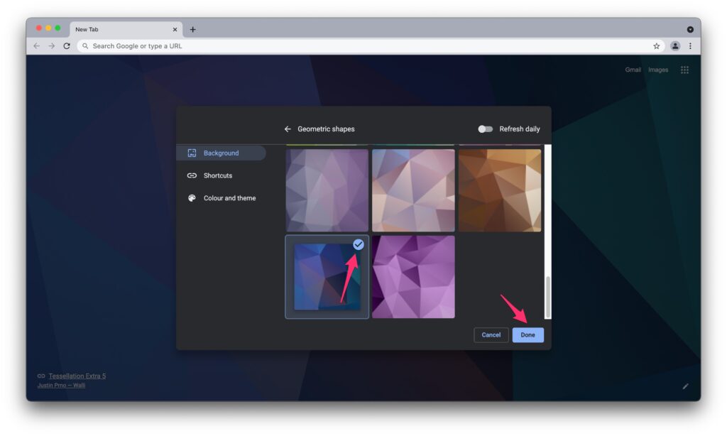 Изменить фон Google в Google Chrome