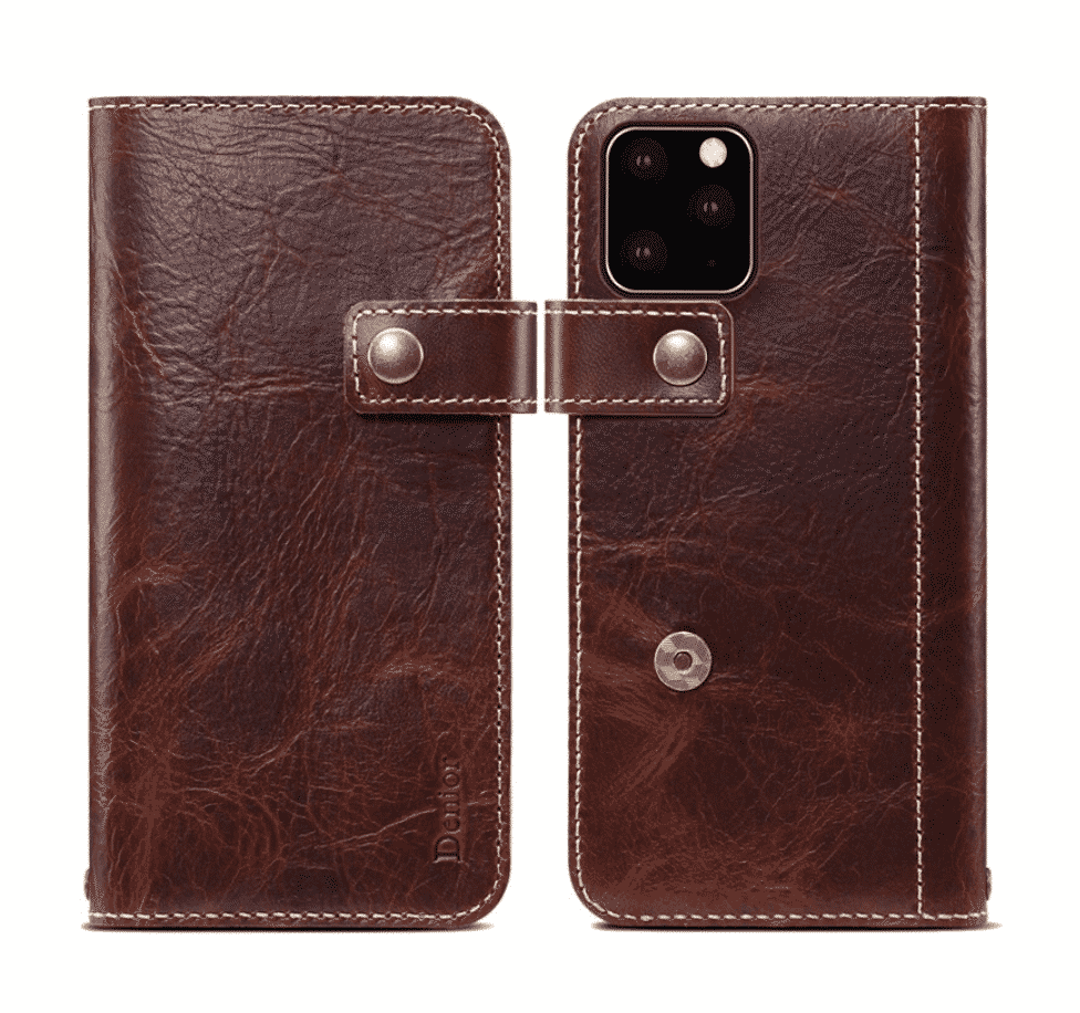 Custodia Flip Strap in Pelle Premium con Pulsante Magnetico per iPhone 11