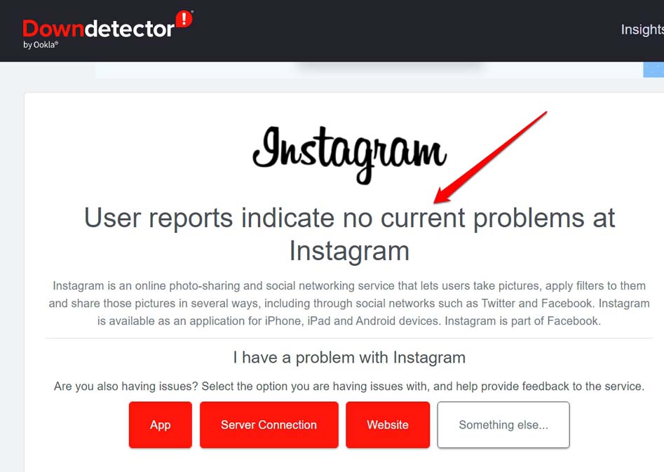 статус instagram downdetector