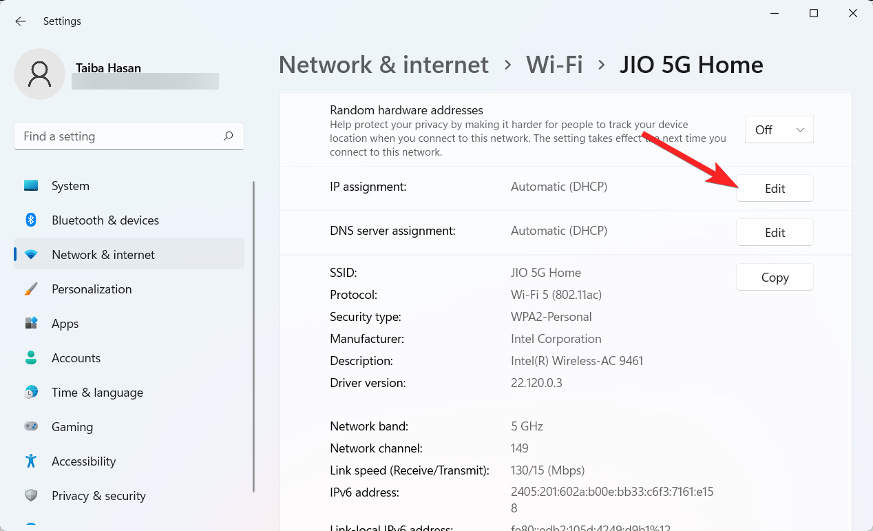 Editar detalles de asignación IP