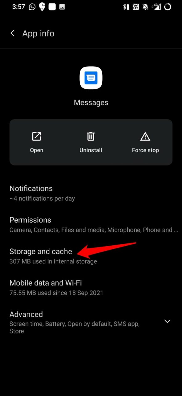 Speicher und Cache der Nachrichten-App