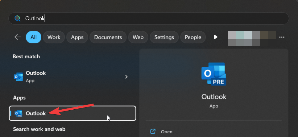 Ouvrir l'application Outlook depuis le menu Démarrer