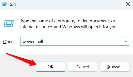 iniciar Windows PowerShell usando el cuadro de Ejecutar