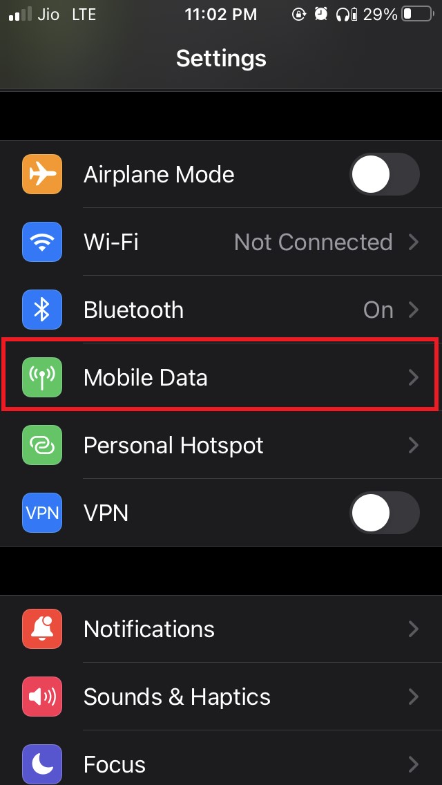 appuyez sur données mobiles