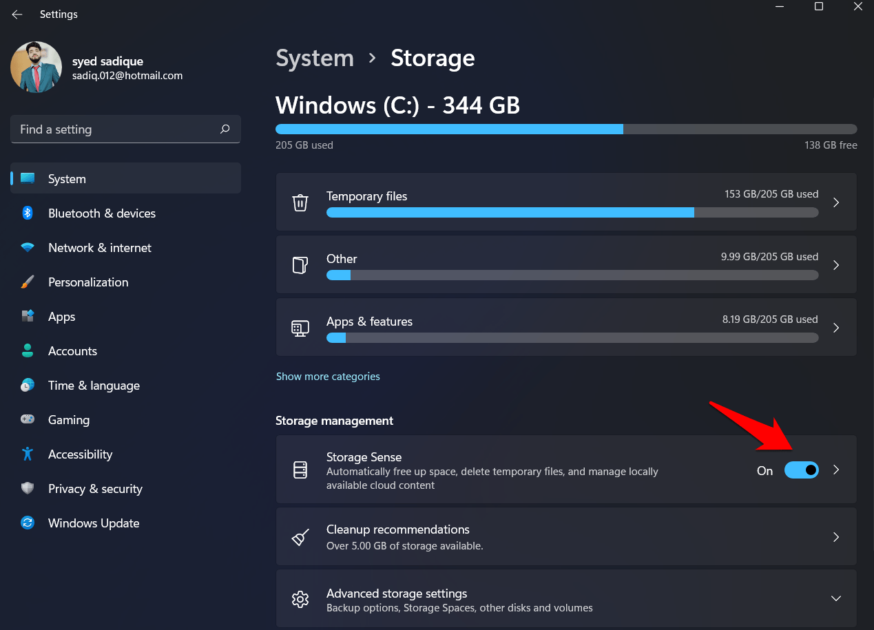 sensore di archiviazione di windows 11
