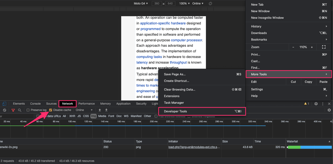 Désactiver le cache dans Chrome