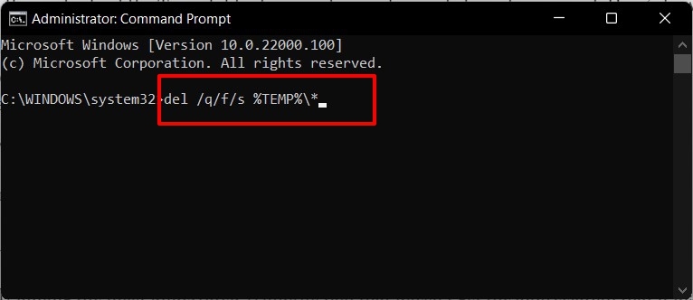 Elimina file temporanei in Windows 11 tramite Prompt dei comandi