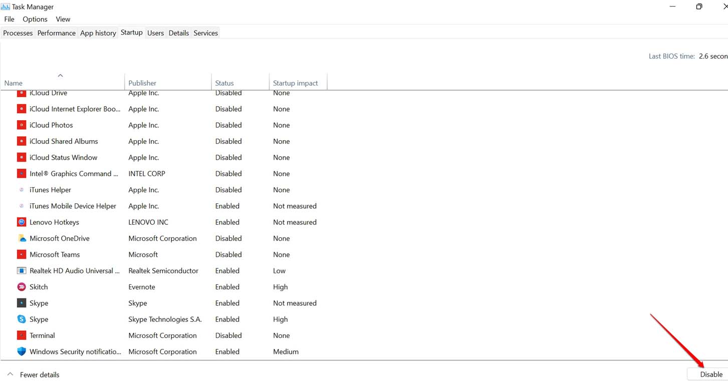 disabilita app di avvio in Windows
