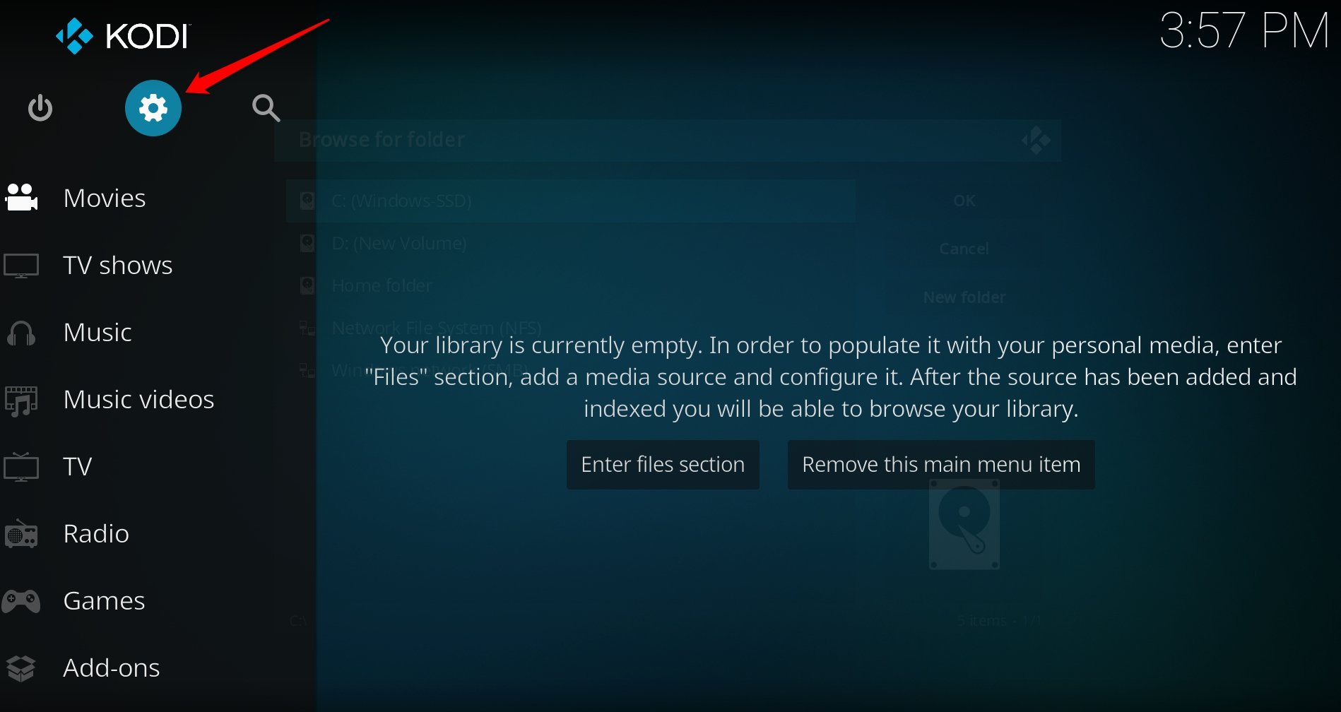 configurações do Kodi