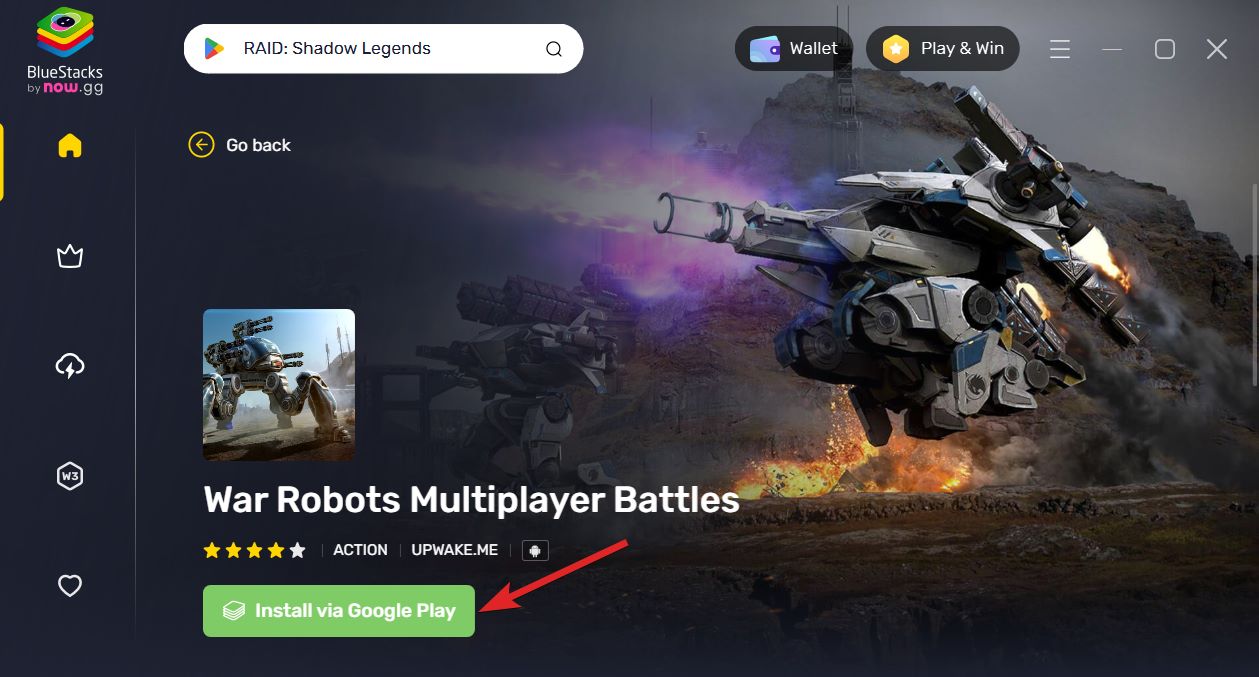 Drücken Sie die Schaltfläche Über Google Play installieren in BlueStacks