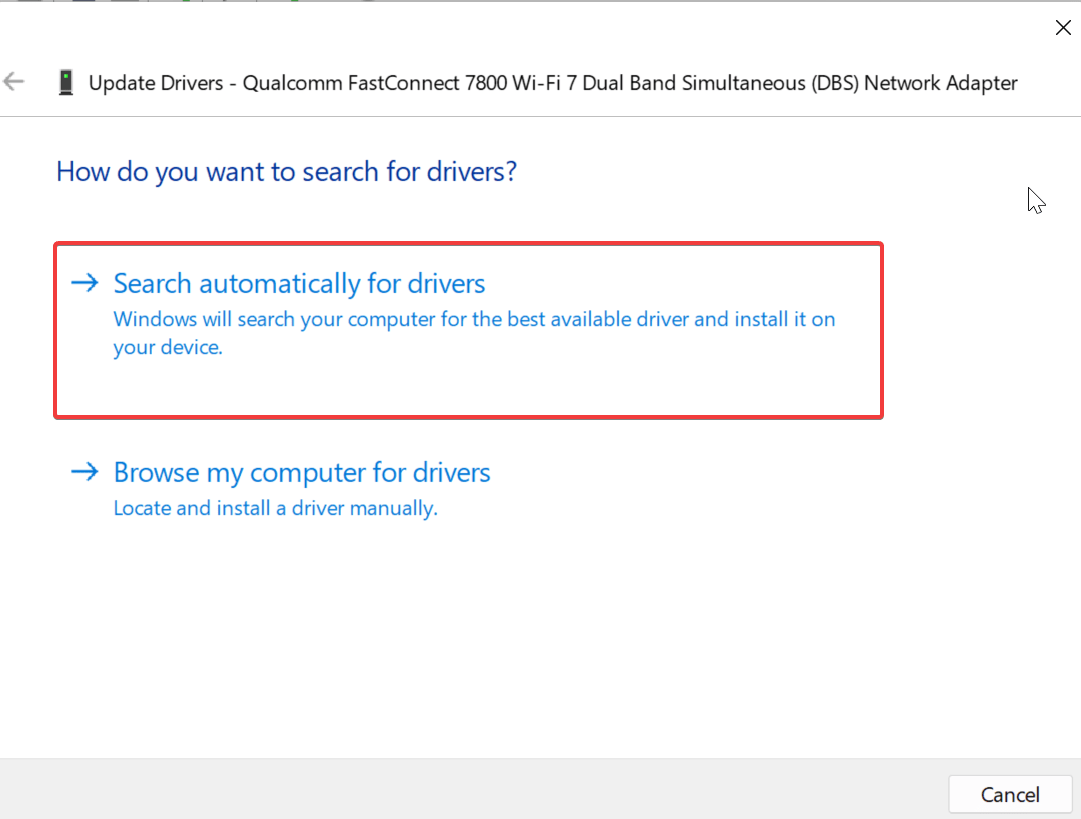 clicca su Cerca automaticamente i driver