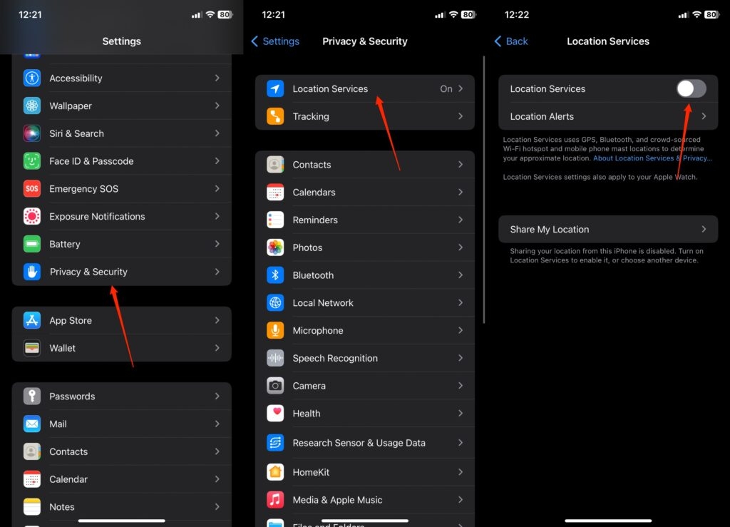 Службы определения местоположения iPhone - Пустая стрелка на iPhone