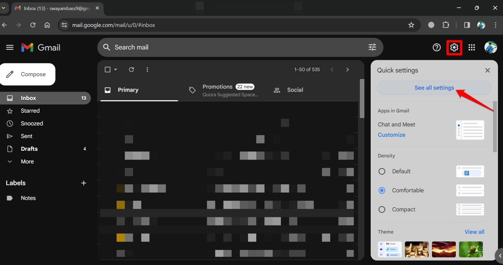 gmail web all settings