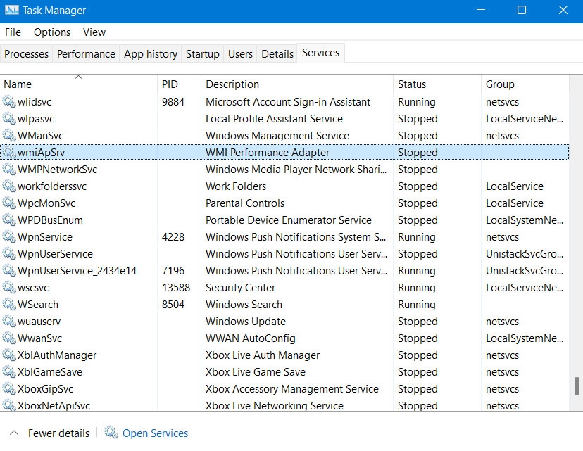 Riavvia il servizio - Utilizzo elevato della CPU di WMI Provider Host