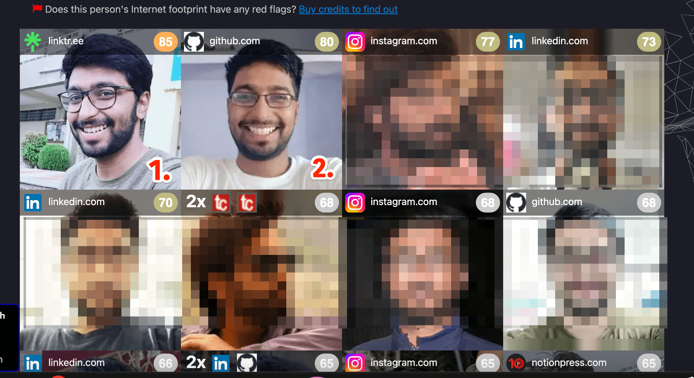 Facecheck ha trovato due risultati corrispondenti ai miei