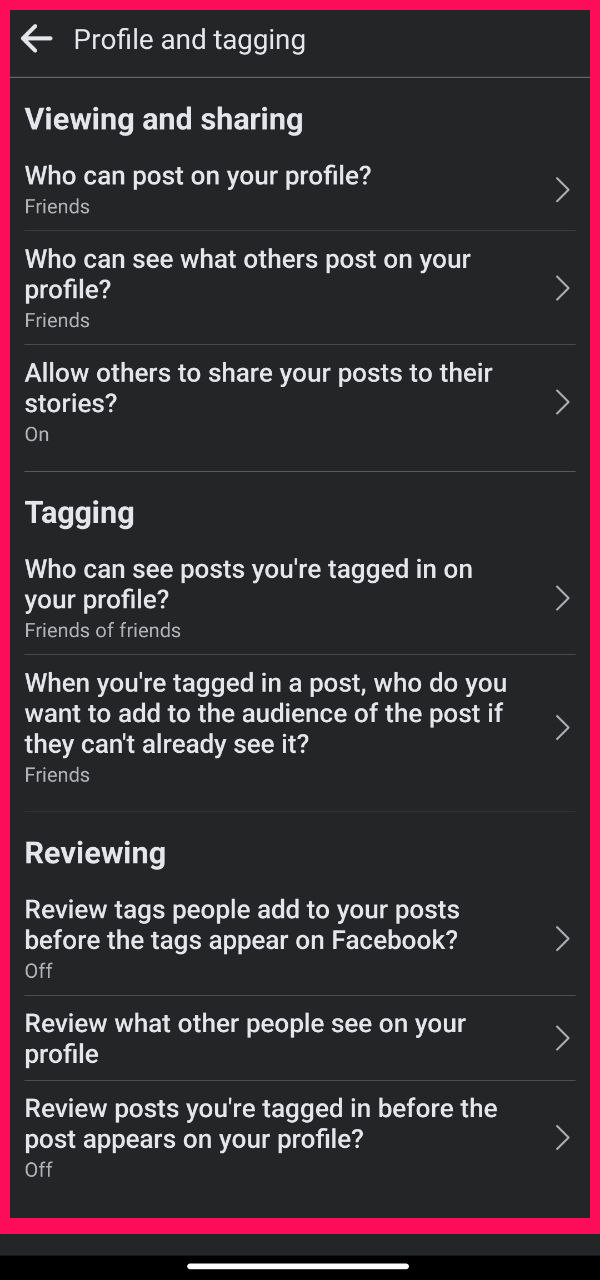 Profil- und Tagging-Einstellungen