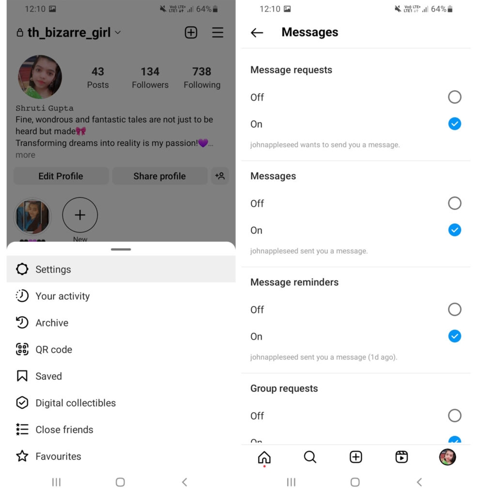 Leer en Instagram DM leyendo notificaciones - Ver mensajes de Instagram sin abrir