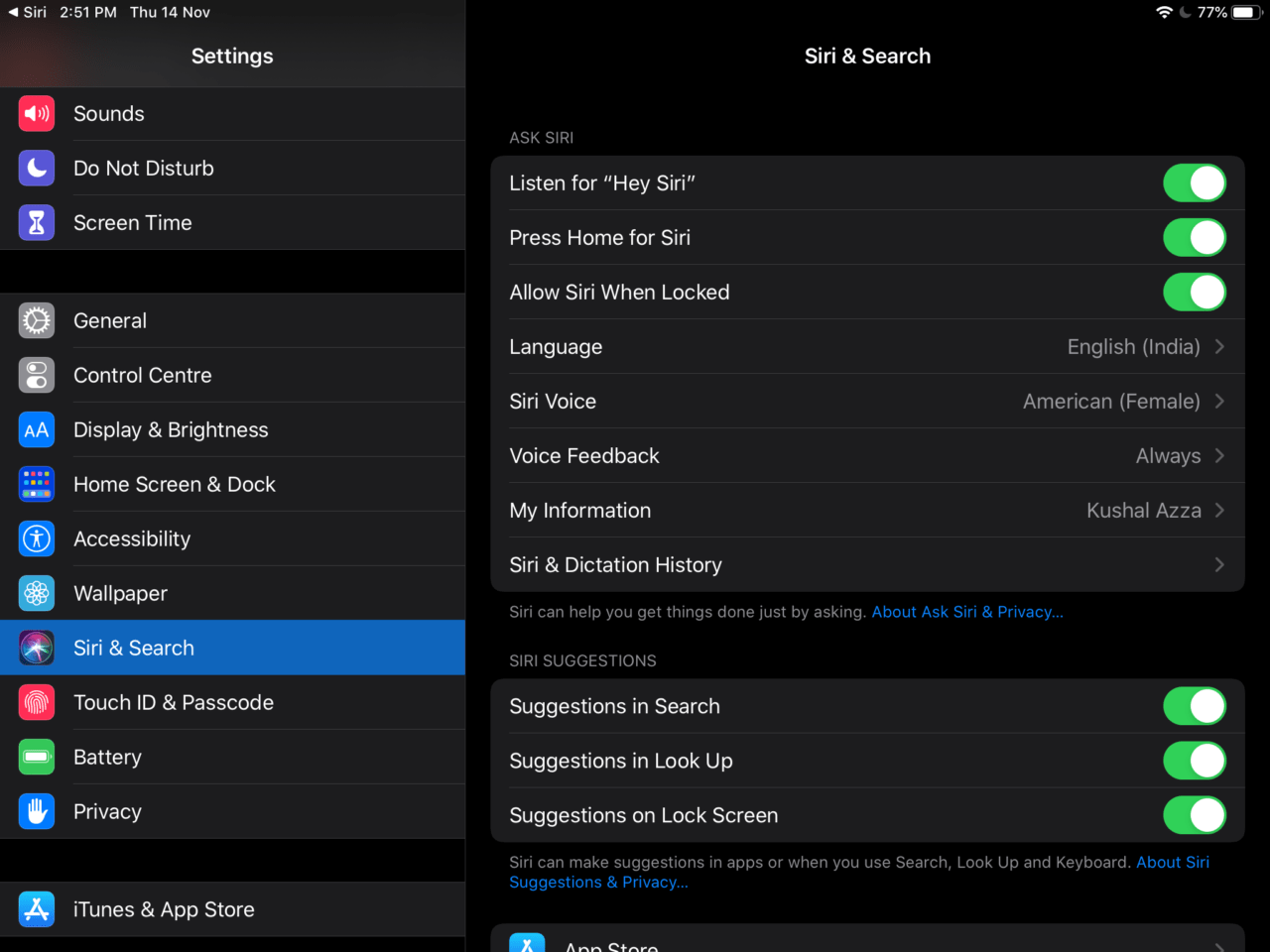 Configuraciones de Siri y búsqueda