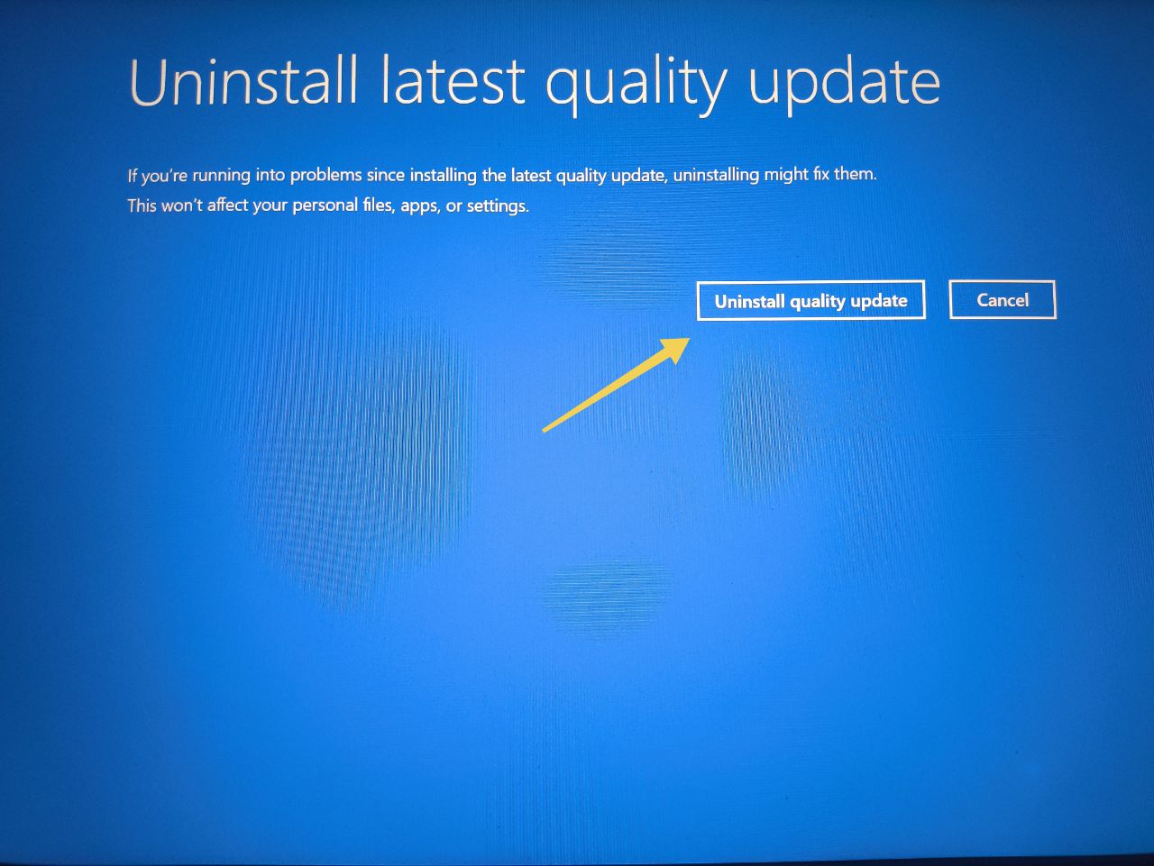 desinstalar atualização de qualidade
