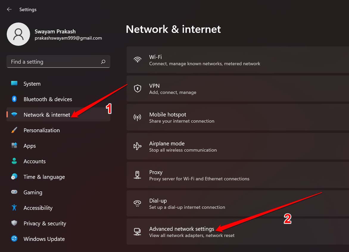 configurações avançadas de rede