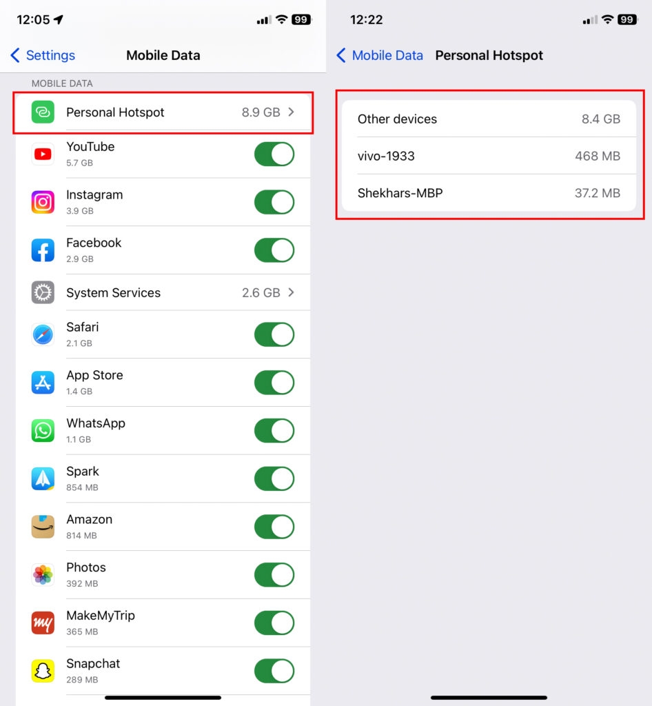 Utilisation du point d'accès personnel iPhone - Vérifiez l'utilisation des données sur iPhone