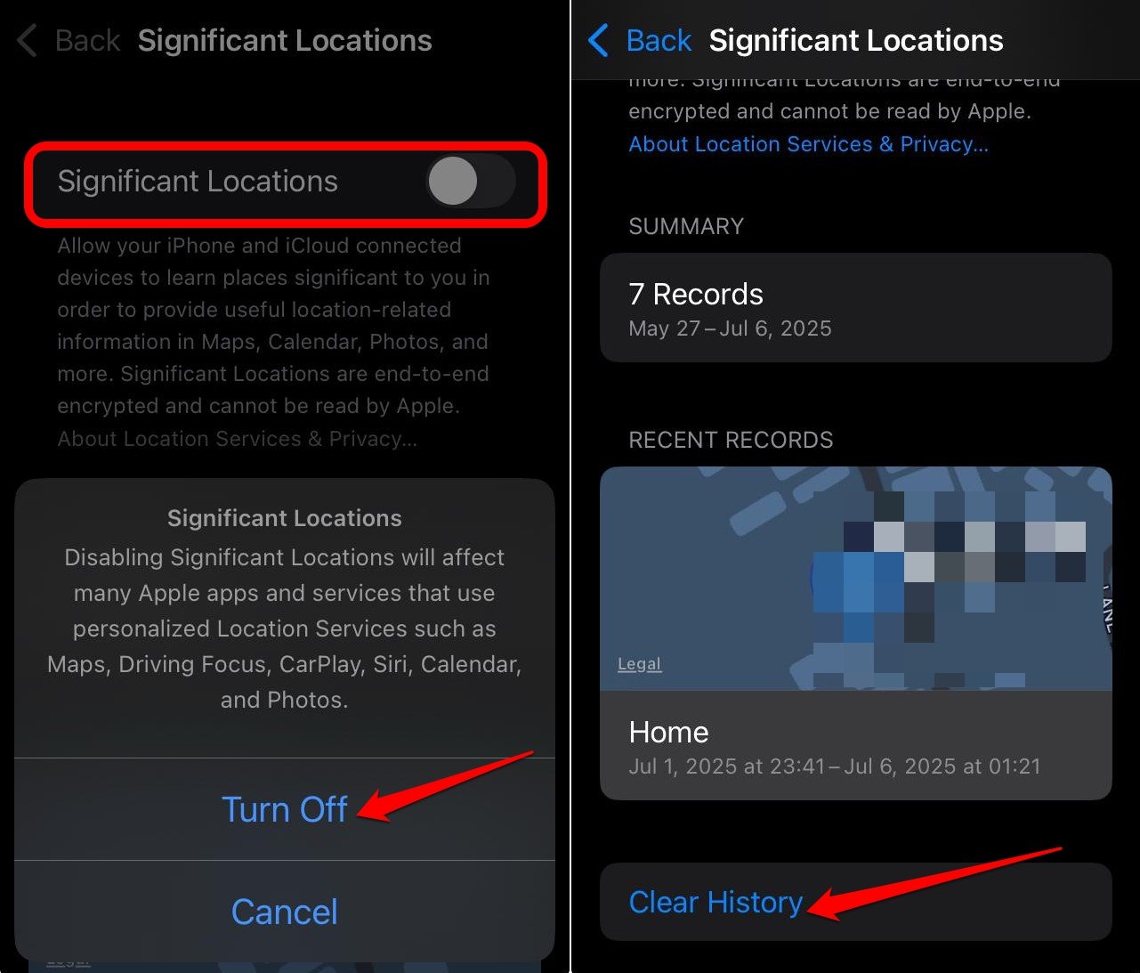 désactiver les lieux significatifs sur iOS