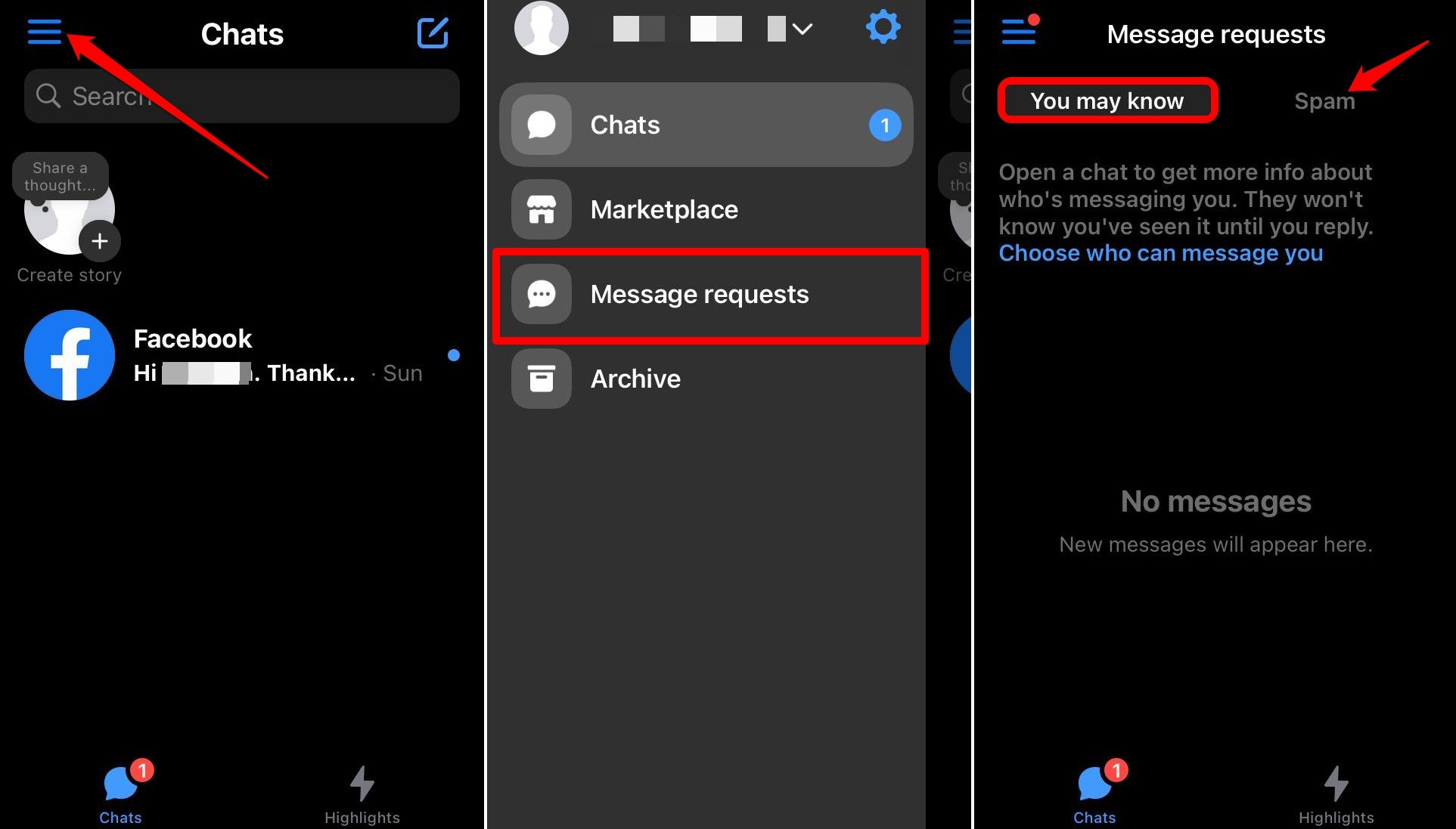 Messenger iOSでスパムメッセージを見つける方法