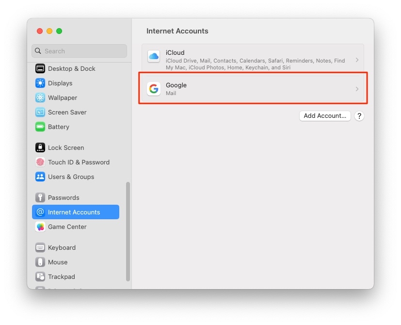 Paramètres Mail - Se déconnecter de Mail sur macOS