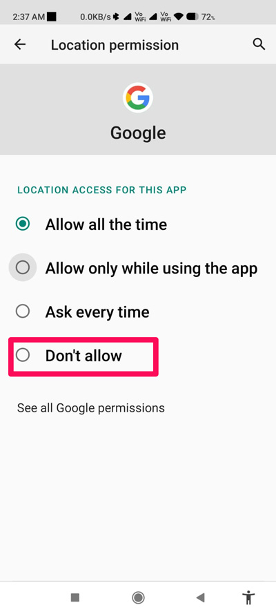 Wählen Sie die Option Nicht erlauben