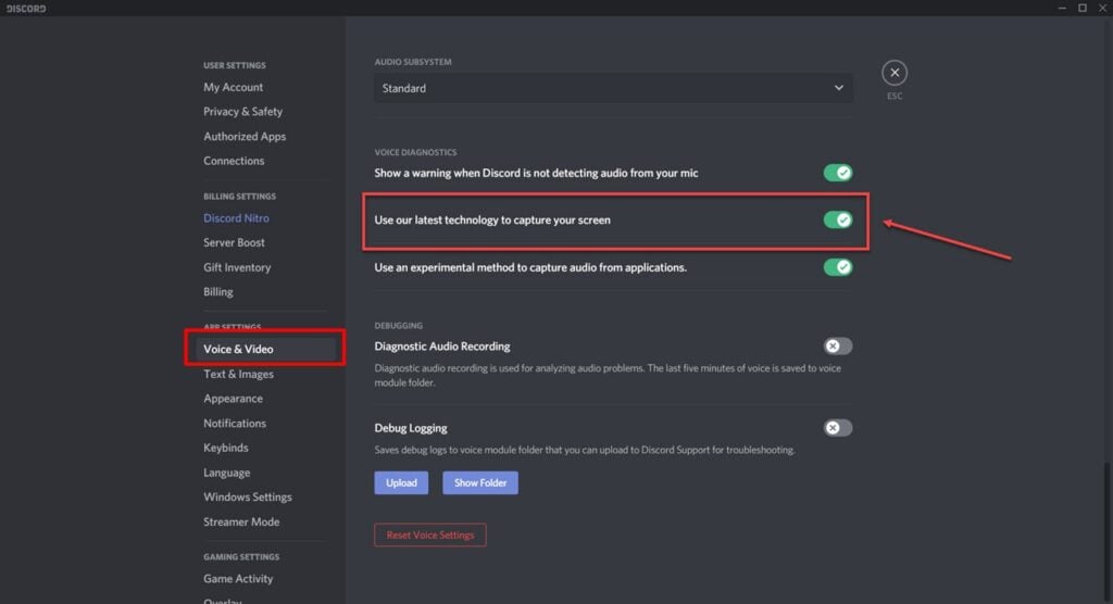 Partage d'écran noir sur Discord