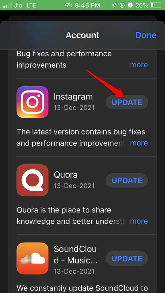 update Instagram for iOS
