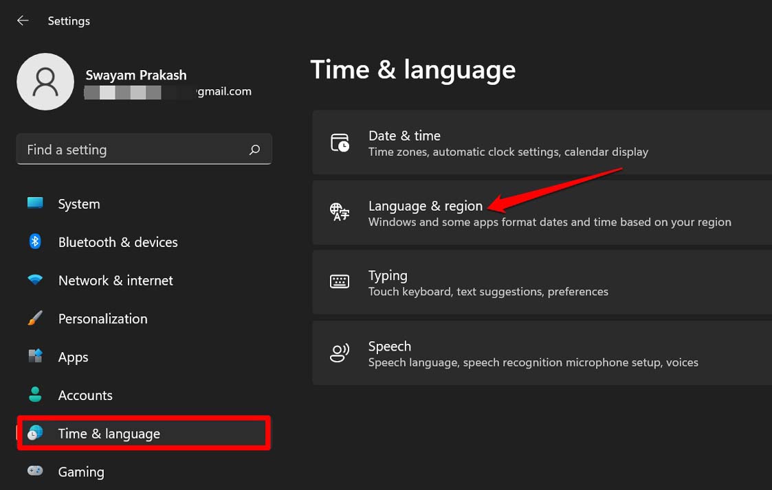 paramètres de temps et de langue de Windows