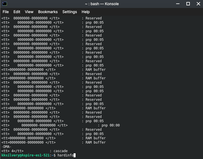 「hardinfo」と入力してエンターキーを押してGUIを開きます