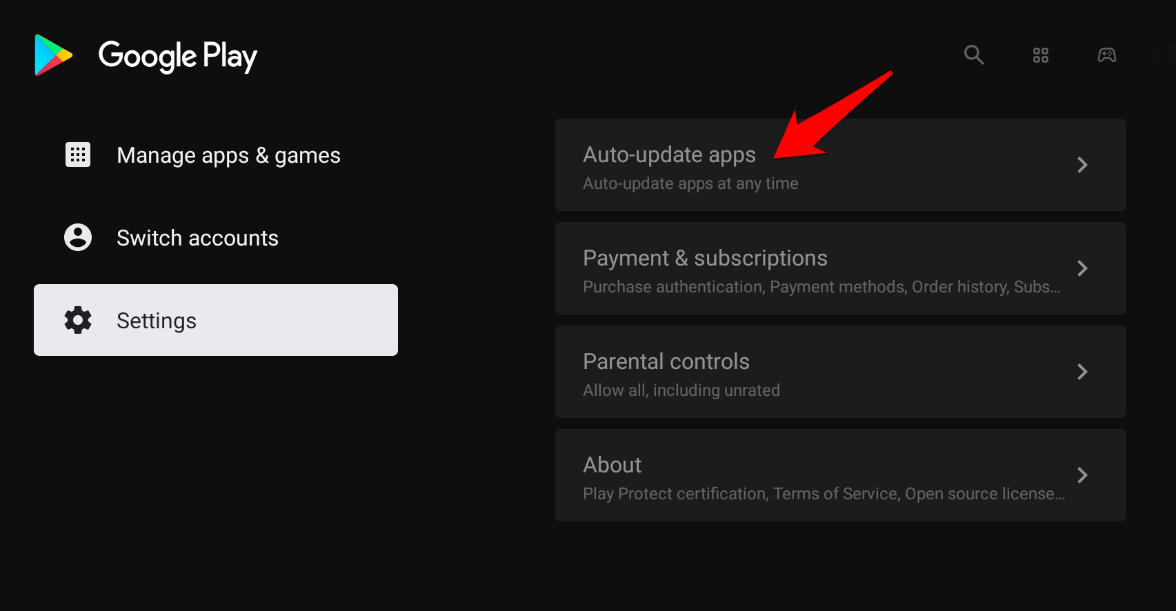 mise à jour automatique des applications sur le play store android tv