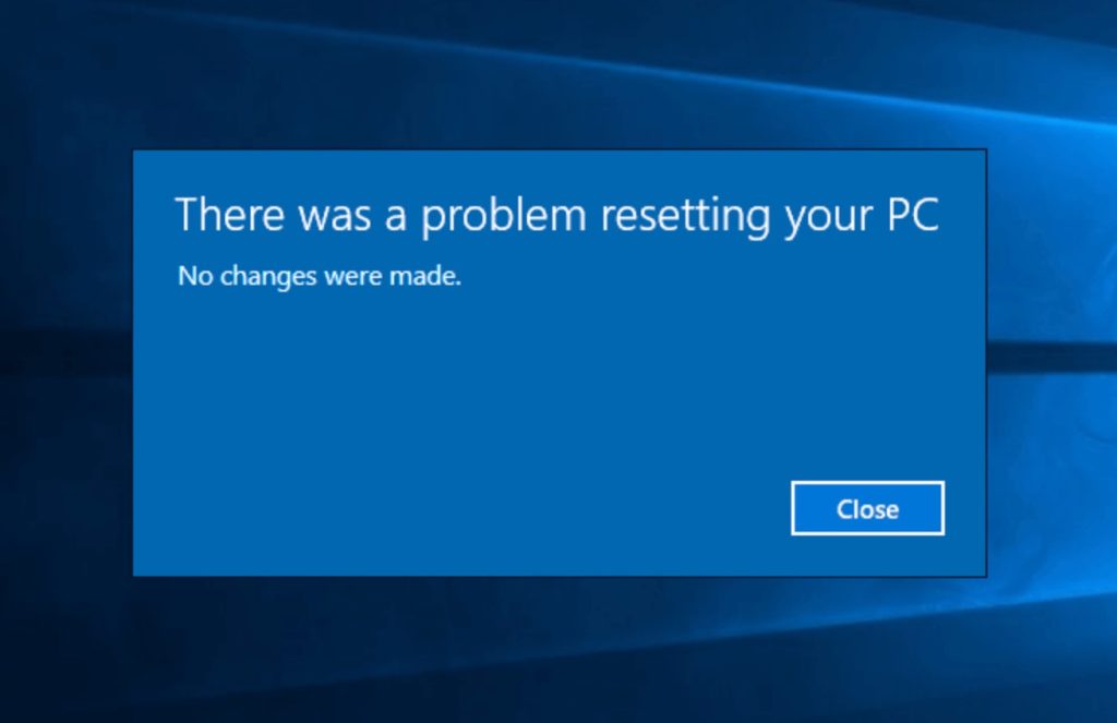 PCのリセット中に問題が発生しました