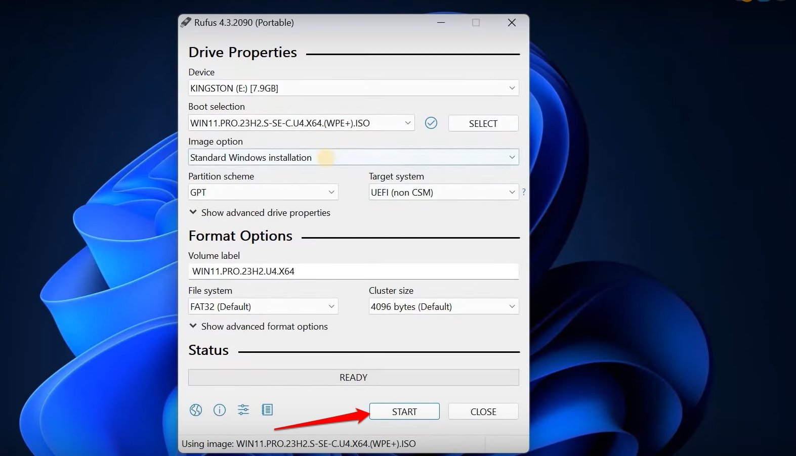 Ghost Spectre Windows 11용 부팅 가능한 USB 드라이브 만들기