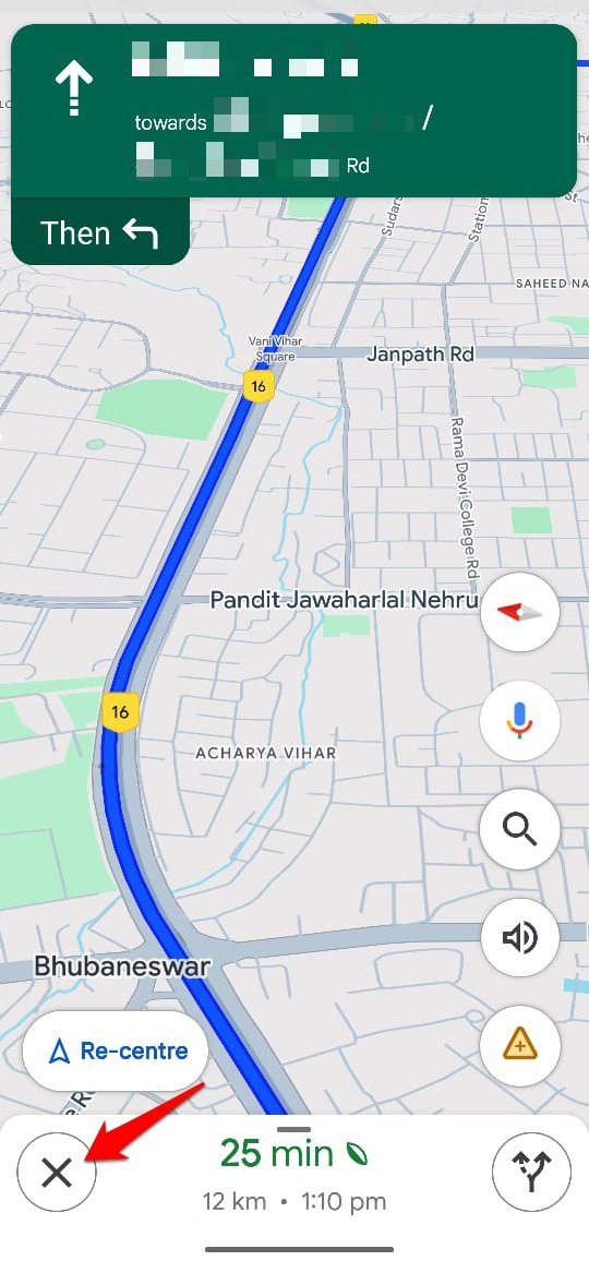 salir de la navegación de Google Maps