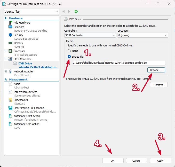 ISO zur virtuellen Maschine hinzufügen - Hyper-V auf Windows 11