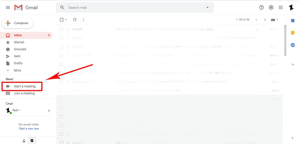 Démarrer une session Google Meet depuis Gmail