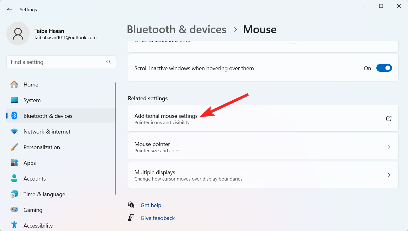 Seleziona Impostazioni Mouse Aggiuntive