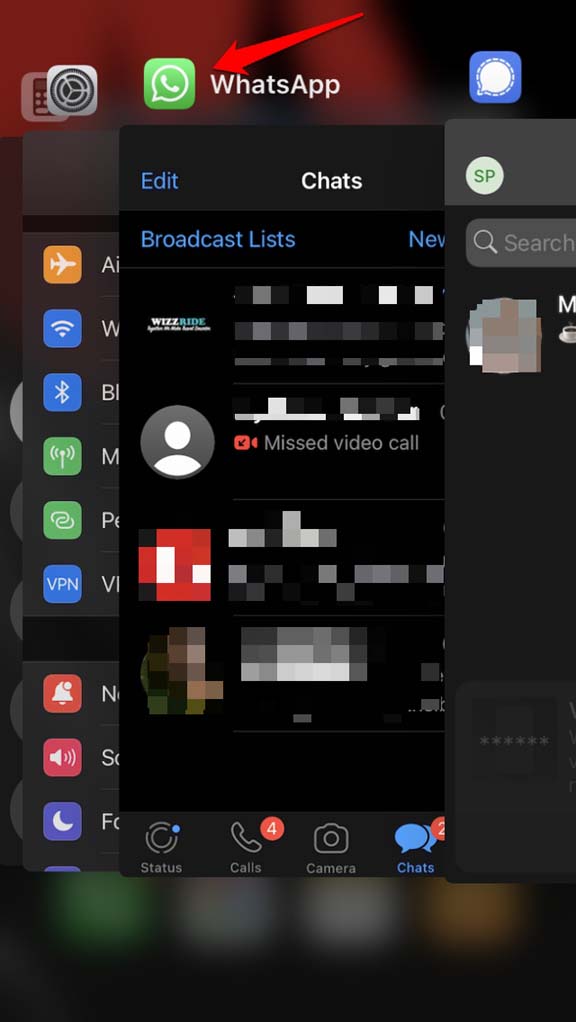 iPhoneでWhatsAppを強制終了する