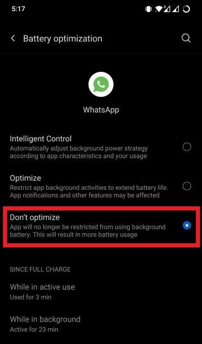 Ne pas optimiser la batterie pour WhatsApp