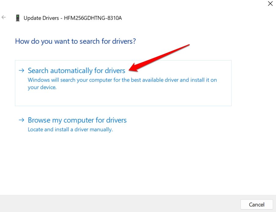 recherchez automatiquement le pilote pour le disque dur externe