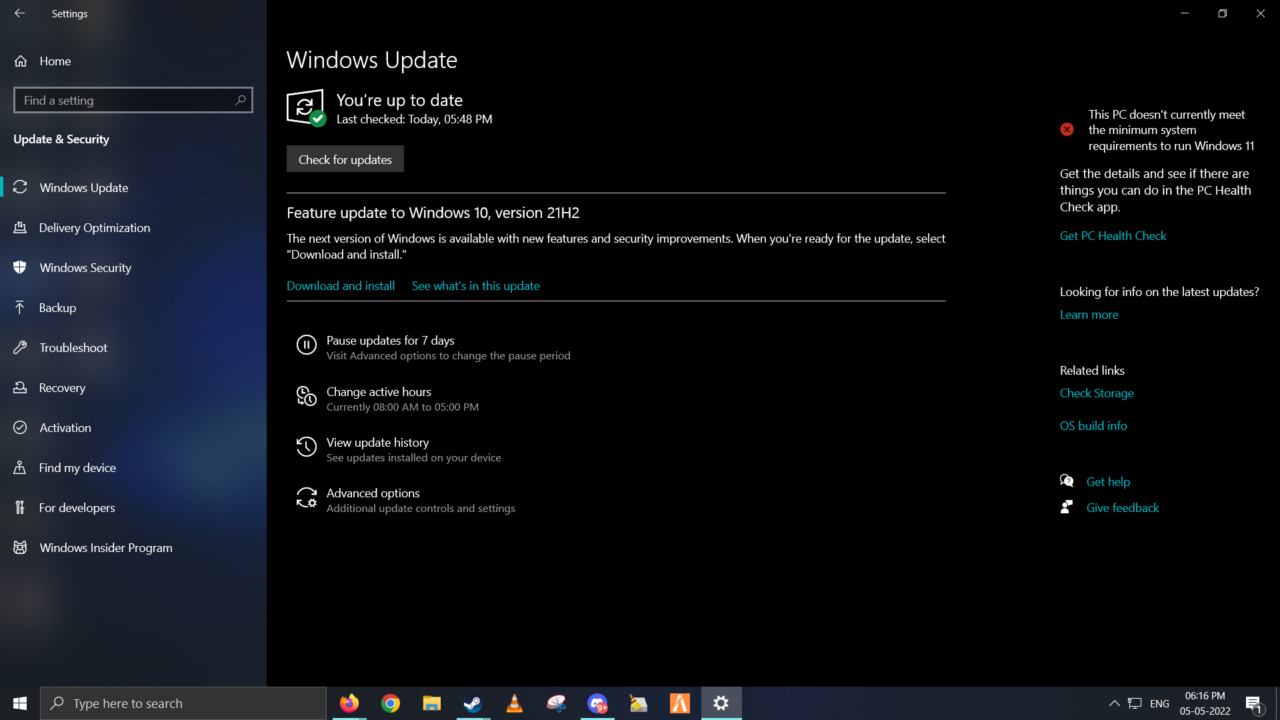 Aggiornamento Windows 21H2