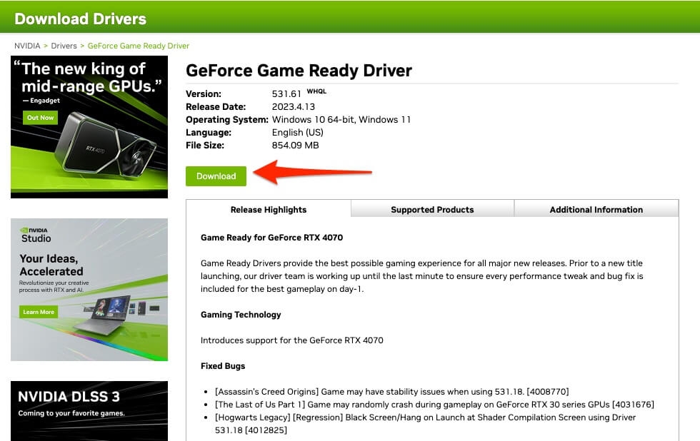 Descargar controlador gráfico de Nvidia - Error de inicio del controlador de pantalla de Nvidia