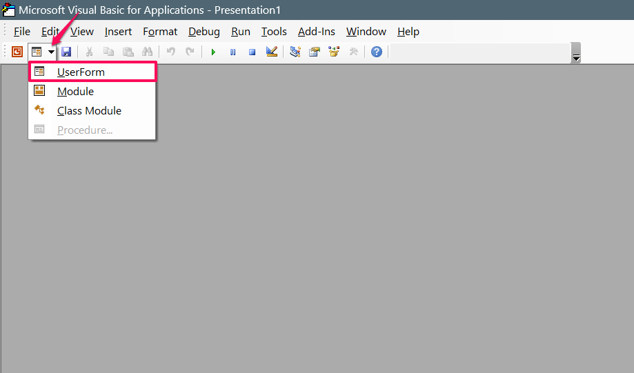 Haz clic en Insertar UserForm y selecciónalo